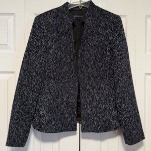 AK Anne Klein Stand Up Collar Open-Front Blazer, Tweed Navy Black/White Size 14